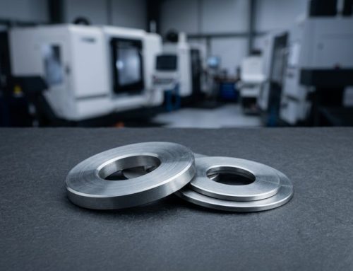 Non-standard thick and flat machined washers on worktable