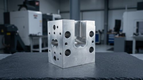 Spotface and counterbore holes machined into aluminum block for comparison