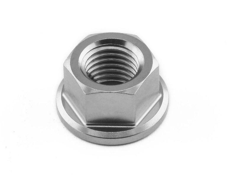 Stainless steel flange nut on white background