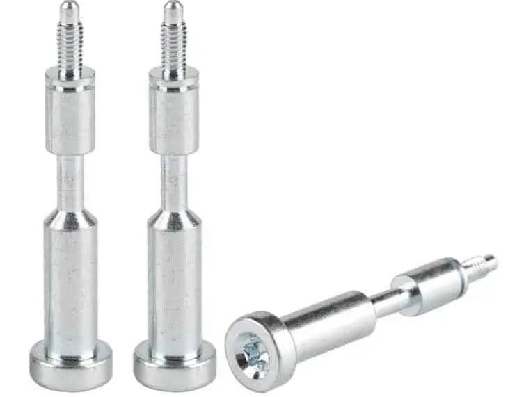 Three stainless steel cnc turned fasteners on white
