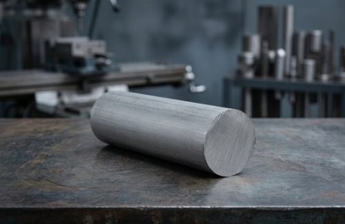 Raw stainless steel 2205 duplex round bar stock on worktable