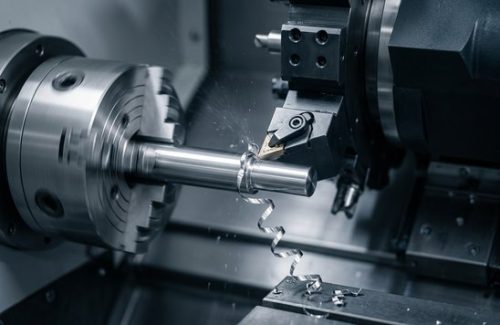CNC lathe machining 303 stainless steel rod with chip formation