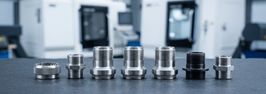 Finished stainless steel 416 machined fittings and spacers lineup