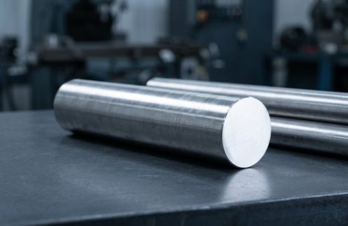 Raw stainless steel 416 round bar stock before CNC machining
