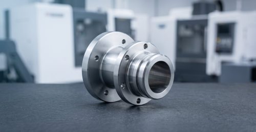 Stainless steel 420 machined fitting on dark workshop table