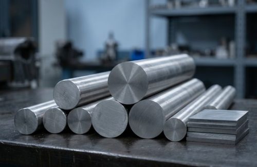 Raw stainless steel 420 round bar stock on workbench