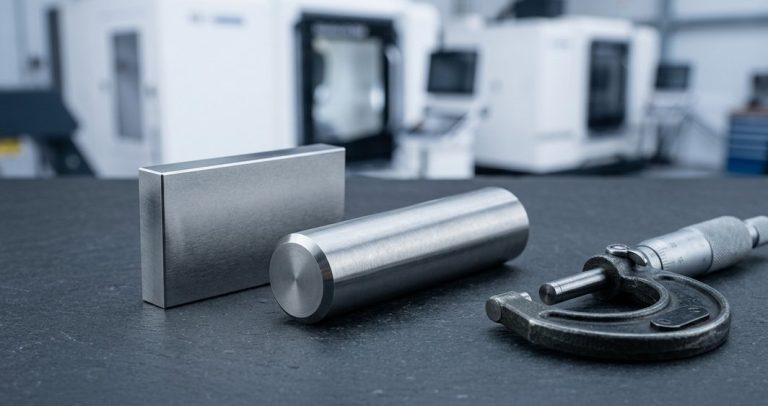 Ground stainless steel precision parts on dark worktable