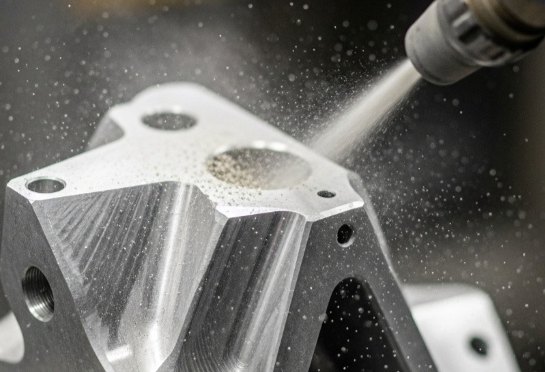 Bead blasted matte texture on machined aluminum housing part