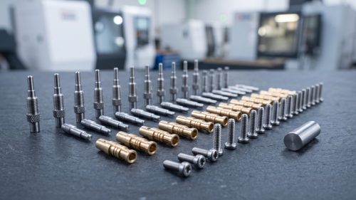 Small Swiss-turned stainless steel pins, brass contacts and miniature screws