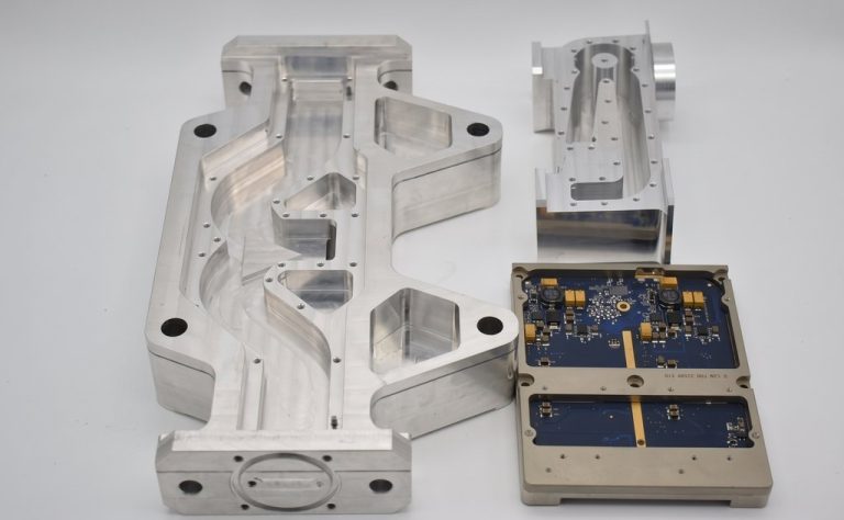 CNC machined aluminum telecom housing with internal circuit board