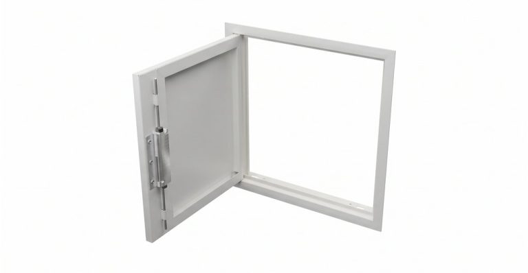 White metal electrical enclosure with open door showing internal components