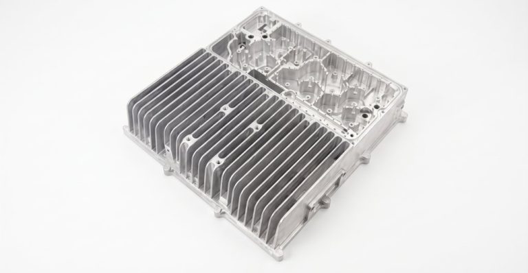 Machined aluminum heat sink with cooling fins and mounting holes