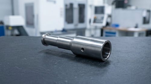 Precision ground linear shaft on dark workshop worktable