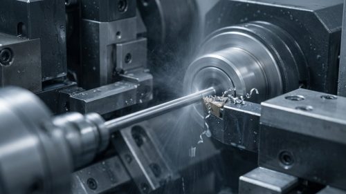 CNC lathe turning a precision steel drill rod blank