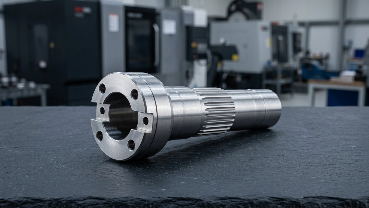 Precision CNC machined screw shaft with threaded and splined sections