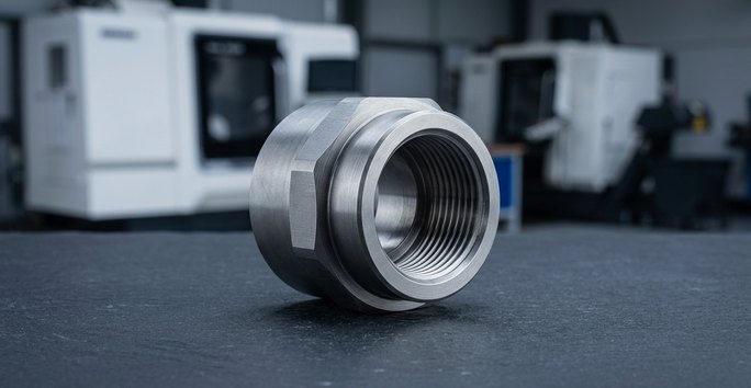 Titanium threaded fitting machined for energy equipment