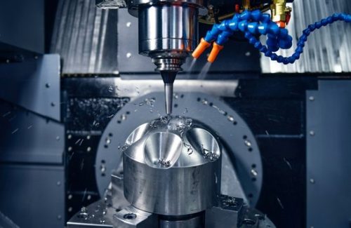CNC machining titanium Grade 1 part with milling tool engaged