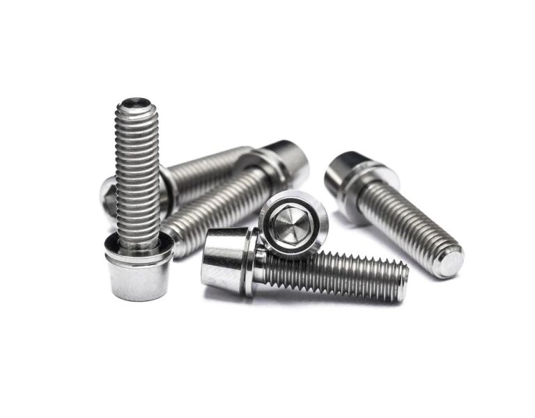 Titanium bolts isolated on white background