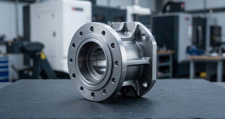 Finished titanium flange part with precision machined bores