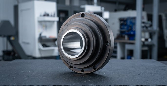 H13 tool steel extrusion die insert on dark table