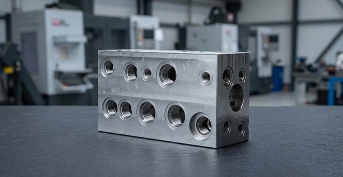 Machined tool steel wear plate on dark worktable