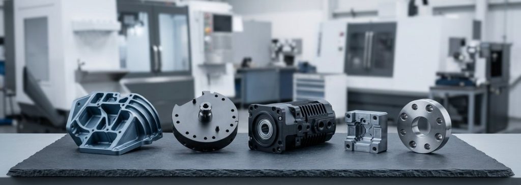Finished tool steel H13 die and mold components on worktable
