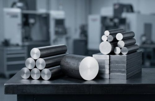 Raw tool steel O1 round bar stock on dark table