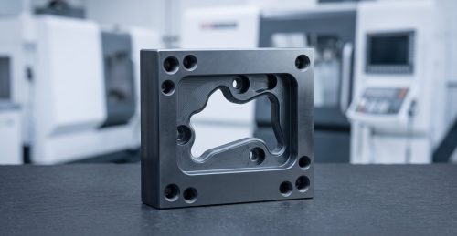 Tool steel O1 blanking die block on dark workshop table