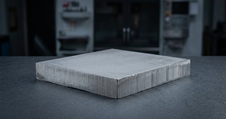 Annealed tool steel plate on dark workshop table