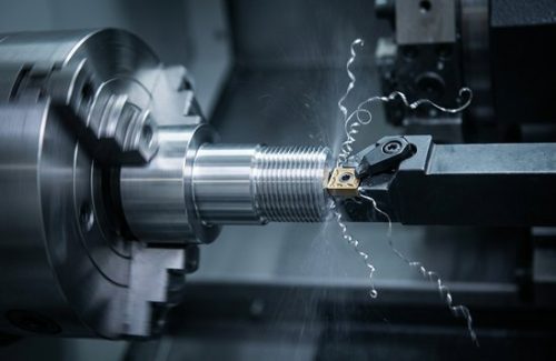 CNC machining of tool steel S7 workpiece on lathe