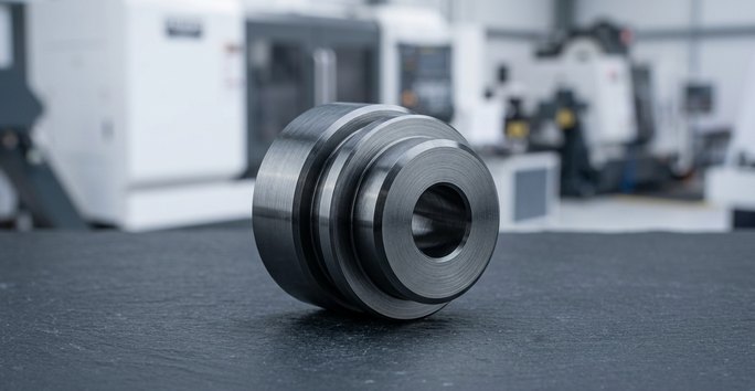 Tungsten carbide aerospace wear part on worktable