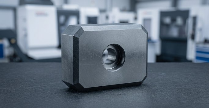 Dense tungsten ballast weight on dark worktable