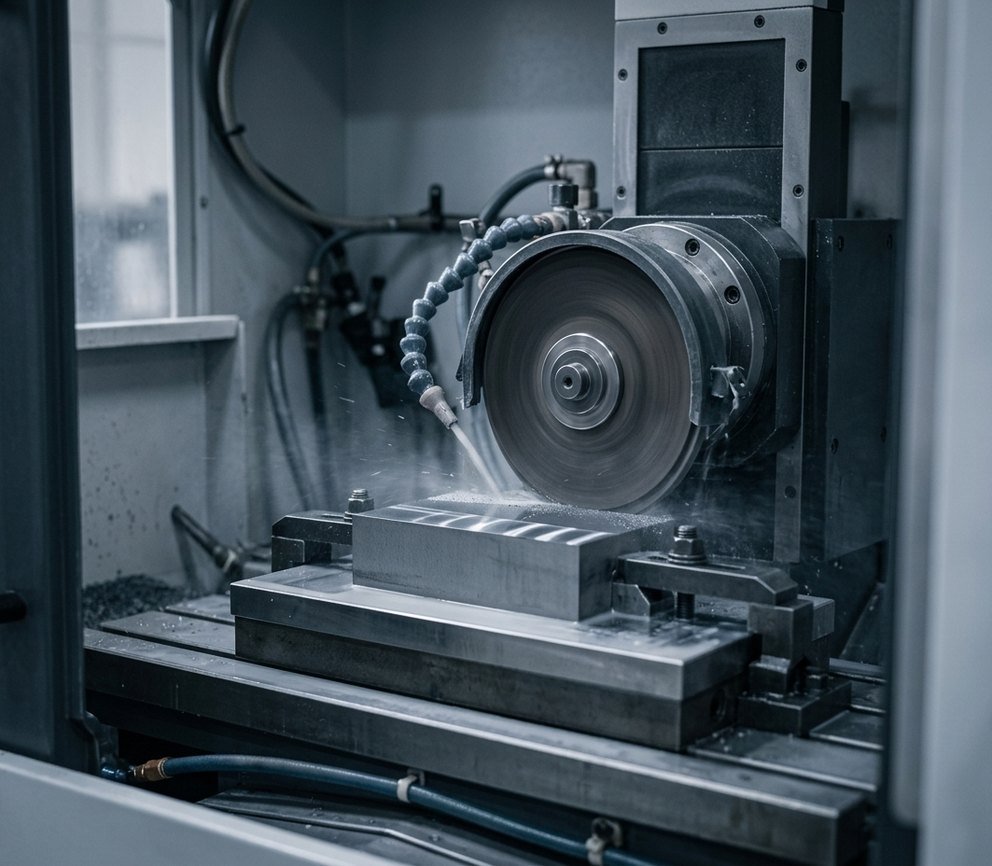 CNC grinding of tungsten carbide block on magnetic chuck