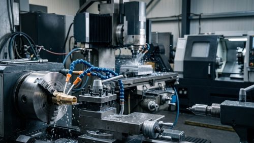Different types of CNC machines operating together in a precision machining workshop