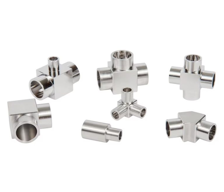 Electropolished stainless ultra-high purity fitting on dark workbench