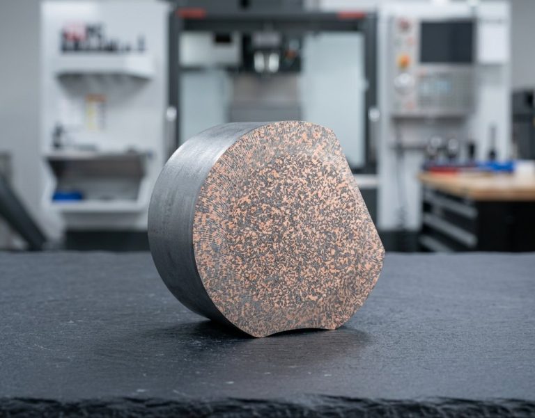 Cross-section of W-Cu material showing dense composite structure