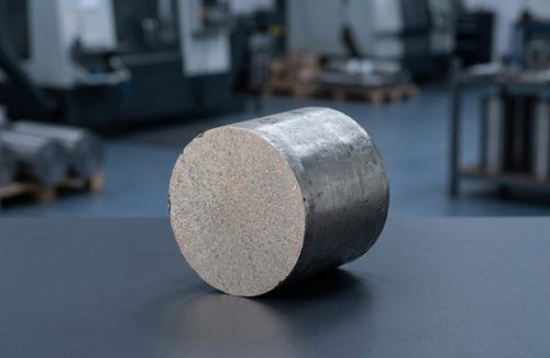 Raw tungsten-copper W-Cu billet stock before machining