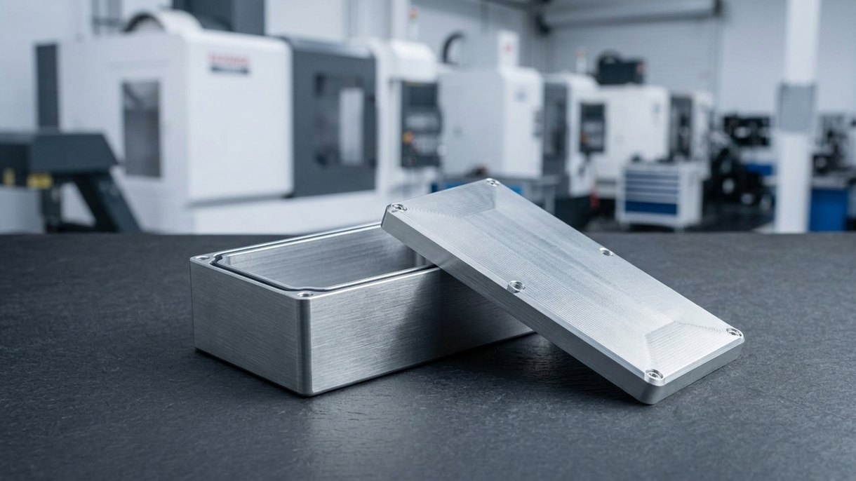 Machined aluminum waterproof enclosure showing sealing groove and lid fit