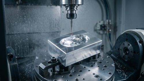 machinist probe touching datum surface on milled aluminum block