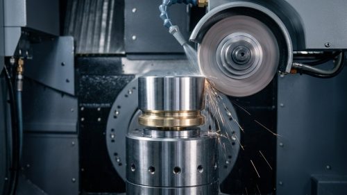 Grinding wheel machining a metal part on a grinding machine