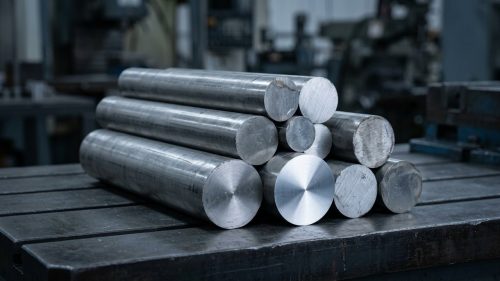 Kovar alloy round bar stock on dark workshop table
