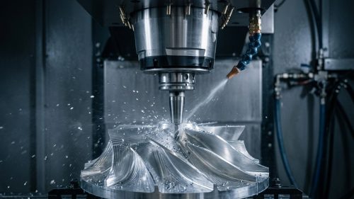 CNC spindle machining aluminum impeller illustrating NC machining process