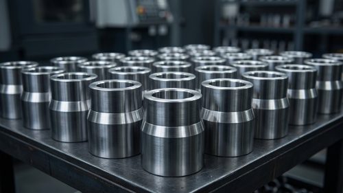 Row of machined steel bushings illustrating what is steel