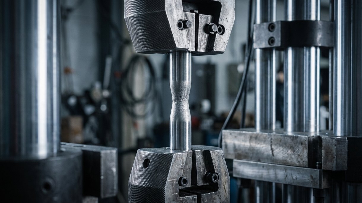 steel specimen necking during tensile test for stress-strain curve
