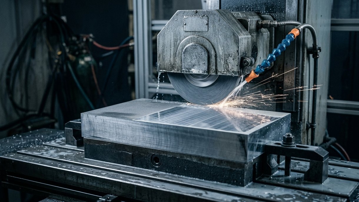 Surface grinding wheel creating a flat precision finish on steel