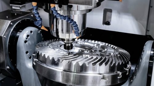 CNC milling cutter machining teeth on a large steel gear